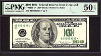 Fr.2175-D, 1996 $100 Cleveland Star FRN, AD00029251*, AU, PMG-50 EPQ